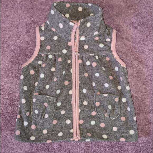 Carter's Grey Zip Up Pink & White Polka Dot Vest 6 Months - Picture 1 of 7